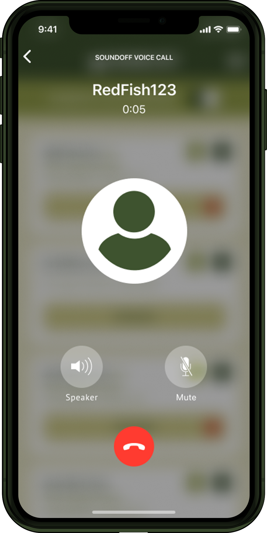 Screenshot displaying how a voice call looks like at the Sound Off app