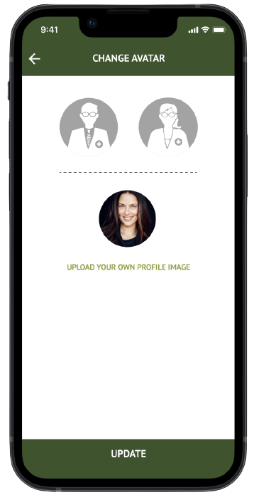 Mobile screenshot showing how to upload your own profile image at your Sound Off compensated clinician account