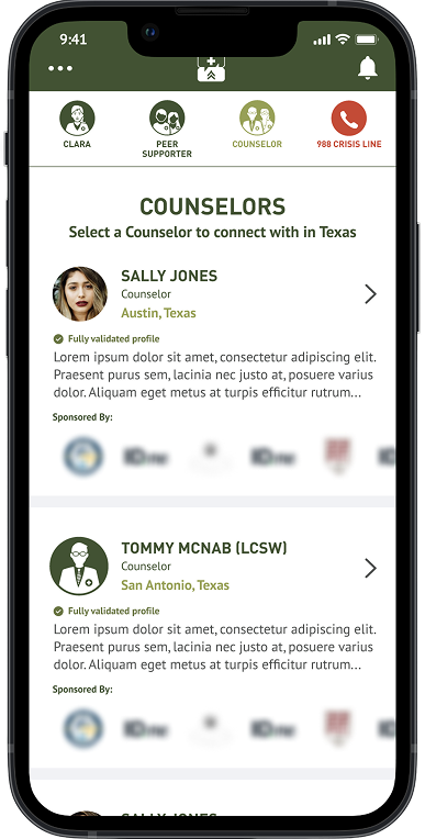 Screenshot displaying how clinicians profiles look like at the Sound Off app